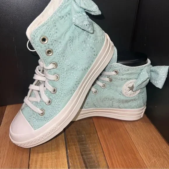 NEW Women's Converse Chuck 70 Bow Mint Green Embroidered Floral Paisley Sneakers - Picture 6 of 8